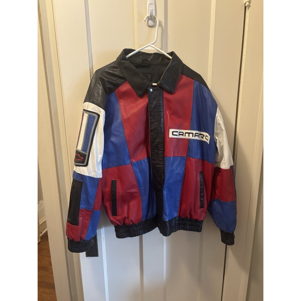 Chevy Camaro Leather Jacket Red Dawg Bomber Style Size XL Multicolor Vintage